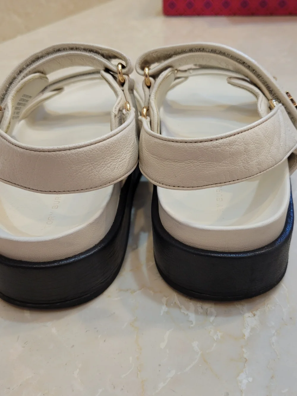 Tory Burch Kira White Sandals with Gold Logo